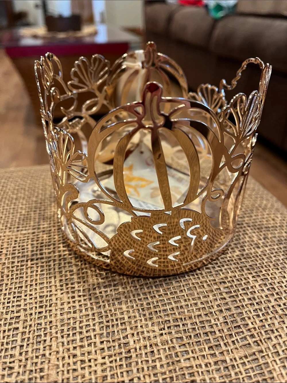 Decorative Metal Pumpkin and Squirrel jar candle holder